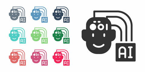 Black Humanoid robot icon isolated on white background. Artificial intelligence, machine learning, cloud computing. Set icons colorful. Vector