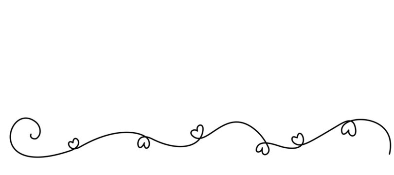 One line drawing of small hearts on vertical wavy line, Hand drawn vector minimalist illustration of free love concept