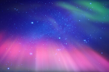 Night starry sky. Milky Way and Northern lights. Green aurora borealis