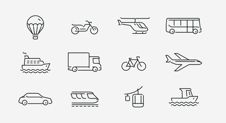Transport icons set in linear style. Transportation symbol
