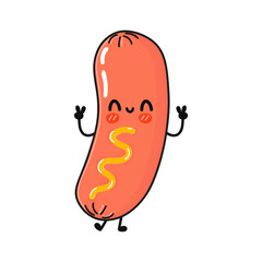 Cute funny mustard sausage character. Vector hand drawn cartoon kawaii character illustration icon. Isolated on white background. Mustard sausage character concept