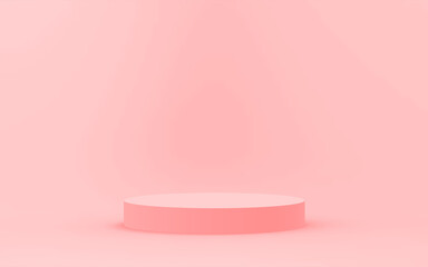 Abstract 3d pink color cylinder podium minimal studio background.