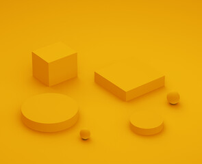 3d yellow podium minimal studio background. Abstract 3d geometric shape object illustration render.Display for summer holiday product.