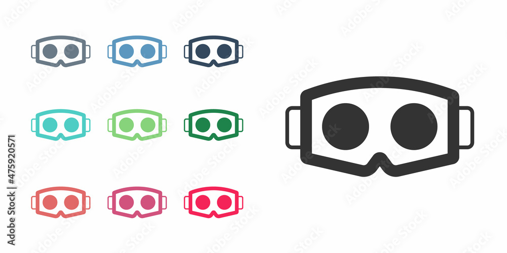 Poster Black Virtual reality glasses icon isolated on white background. Stereoscopic 3d vr mask. Optical head mounted display. Set icons colorful. Vector