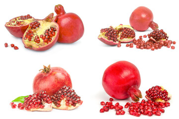 Set of pomegranates isolated on a white background with clipping path