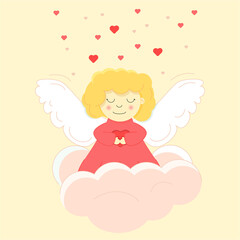 Vector illustration of angel. Greeting card with angel. Cute angel for Valentine's day.