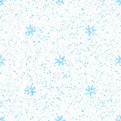 Hand Drawn Snowflakes Christmas Seamless Pattern. Subtle Flying Snow Flakes on chalk snowflakes Background. Adorable chalk handdrawn snow overlay. Remarkable holiday season decoration.