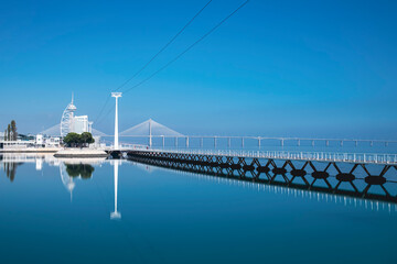 Naklejka premium View of waterfront of the city in Lisbon, Portugal.