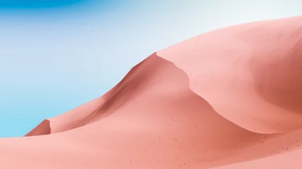 Zelfklevend Fotobehang Lichtroze duinen en donkerblauwe lucht. Woestijnduinenlandschap met contrasterende luchten. Minimale abstracte achtergrond. 3D-rendering © ekostsov
