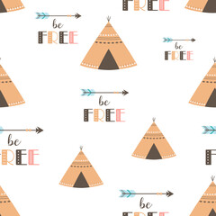 seamless pattern with wigwam teepee, vector illustration