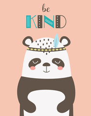 tribal card with cute panda, vector illustration
