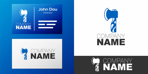 Logotype Wooden axe icon isolated on white background. Lumberjack axe. Logo design template element. Vector