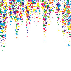 Fototapeta premium Falling letters of English language. Vivid flying words of Latin alphabet. Foreign languages study concept. Unusual back to school banner on white background.