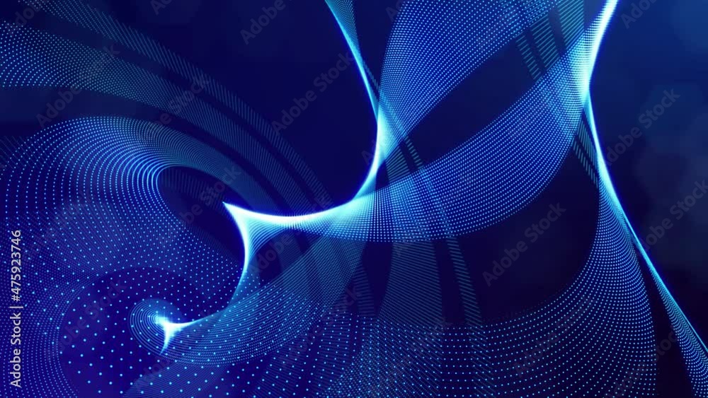 Wall mural blue high tech bg with glow particles form complex spiral structure. 3d looped sci-fi bg digital spa