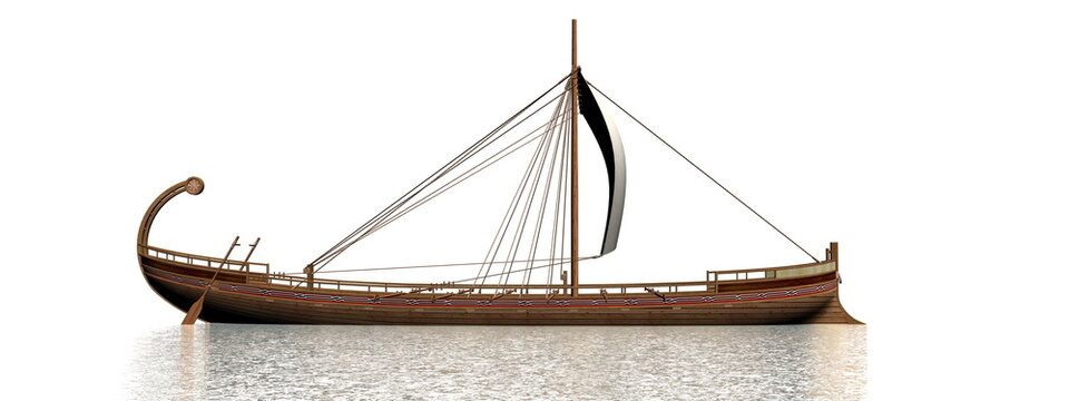 One greek boat on the water - 3D render