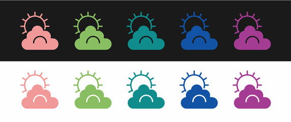 Set Sun and cloud weather icon isolated on black and white background. Vector