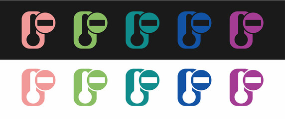 Set Meteorology thermometer measuring heat and cold icon isolated on black and white background. Thermometer equipment showing hot or cold weather. Vector