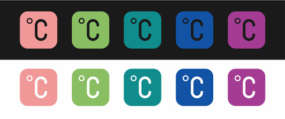 Set Celsius icon isolated on black and white background. Vector