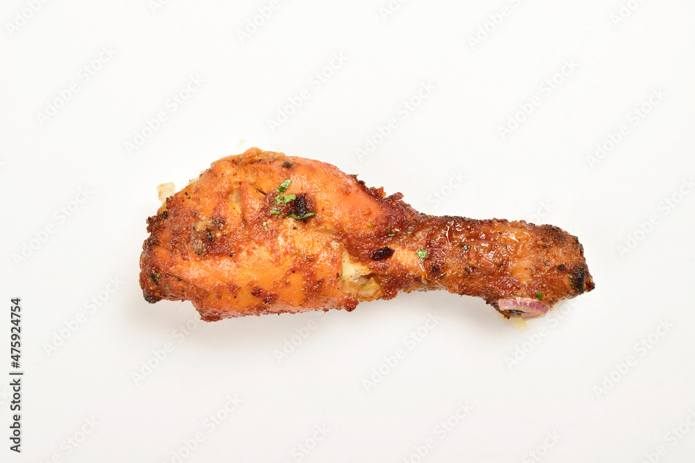 Wall mural Grilled Chicken Leg on White Background