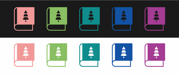 Set Christmas book cover or flyer template icon isolated on black and white background. Merry Christmas and Happy New Year. Vector