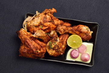 Tandoori Chicken with Lemon, Chutney and Onion