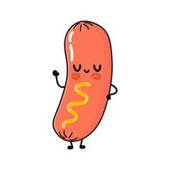 Cute funny mustard sausage character. Vector hand drawn cartoon kawaii character illustration icon. Isolated on white background. Mustard sausage character concept