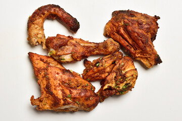 Pieces of barbeque Chicken on White Background