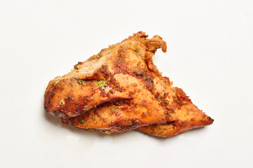 Piece of Roasted Chicken on White Background