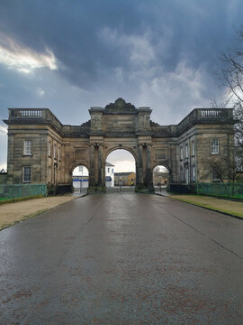 Front view of the archway in Birkenhead Park, UK