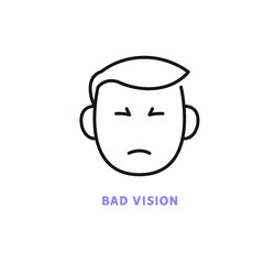 Bad vision line icon. Checking eyesight, squinting, problem with eyes  flat icon. Oculist consultation, health care outline sign. Editable stroke