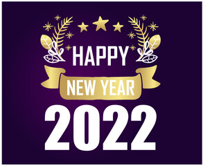 Happy New Year 2022 Design Abstract Holiday Vector Illustration White And Gold With Purple Gradient Background