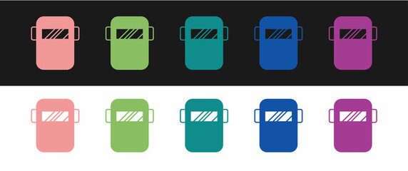 Set Protective welding mask helmet icon isolated on black and white background. Protective clothing and tool worker. Vector