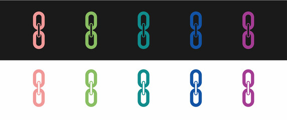Set Chain link icon isolated on black and white background. Link single. Hyperlink chain symbol. Vector