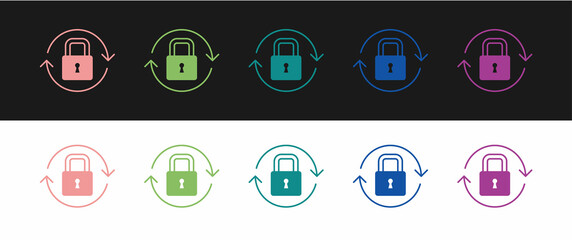 Fototapeta premium Set Lock icon isolated on black and white background. Padlock sign. Security, safety, protection, privacy concept. Vector