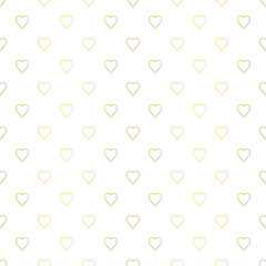 Seamless geometric vector pattern with cute golden hearts on white background. Repeating texture for interiors, Valentine and Birthday prints, greeting cards and fashion fabrics.