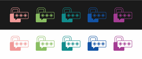 Set Cyber security icon isolated on black and white background. Closed padlock on digital circuit board. Safety concept. Digital data protection. Vector