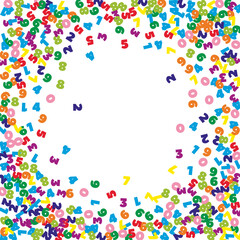 Falling colorful numbers. Math study concept with flying digits. Charming back to school mathematics banner on white background. Falling numbers vector illustration.