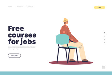 Free courses for jobs concept of landing page with man sitting on chair, back view