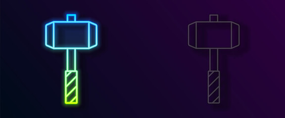 Glowing neon line Medieval battle hammer icon isolated on black background. Vector