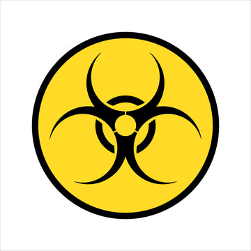 Biohazard sign. Warning symbol. Biohazard flat icon. Sign of biological threat alert ,Yellow circle, isolated on white background.