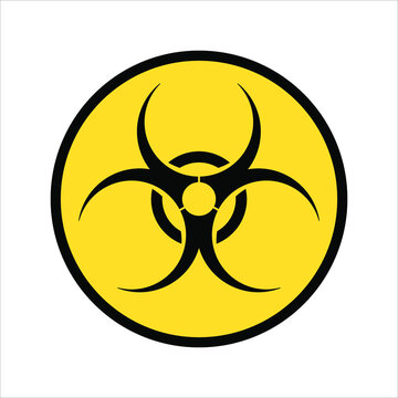 Biohazard sign. Warning symbol. Biohazard vector flat icon. Sign of biological threat alert ,Yellow circle, isolated on white background . Vector illustration EPS 10