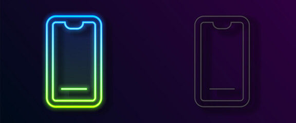 Glowing neon line Food ordering on mobile icon isolated on black background. Order by mobile phone. Restaurant food delivery concept. Vector