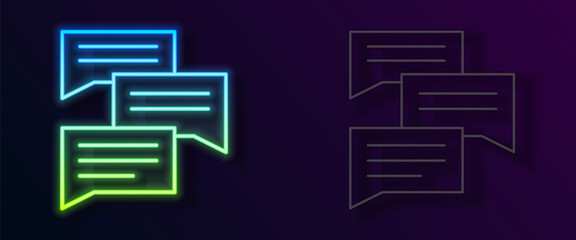 Glowing neon line Speech bubble chat icon isolated on black background. Message icon. Communication or comment chat symbol. Vector