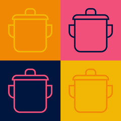Pop art line Cooking pot icon isolated on color background. Boil or stew food symbol. Vector