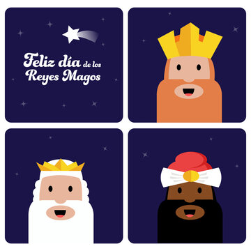 Feliz Dia De Los Reyes Magos. Tarjeta Banner Plantilla	