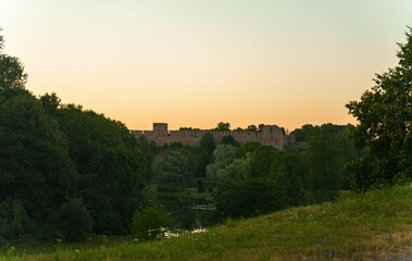 Fototapeta na wymiar View of Ivangorod Castle in Russia from Estonia.