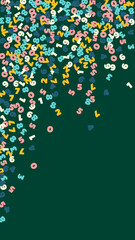 Falling pastel numbers. Math study concept with flying digits. Splendid back to school mathematics banner on blackboard background. Falling numbers vector illustration.