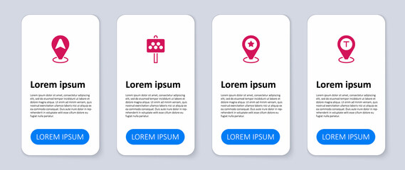 Set Location taxi car, with star, Road sign for stand and . Business infographic template. Vector