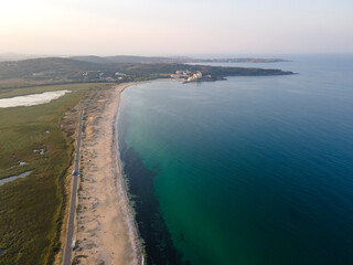 Fototapeta na wymiar Aerial Sunset view of The Driver Beach, Bulgaria