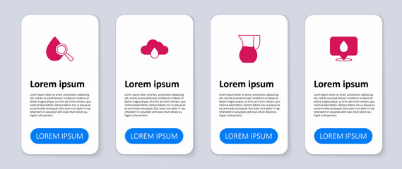 Set Water drop with location, Jug glass water, Cloud rain and Drop and magnifying. Business infographic template. Vector